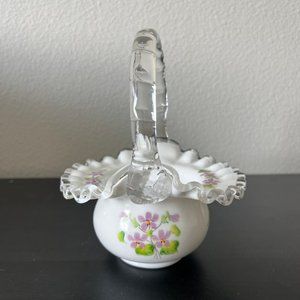 Fenton Silver Crest Violets-in-the-Snow Basket // Signed Dane F. // Easter Decor